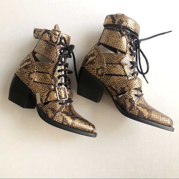 Chloe Shoes - CHLOE Rylee Snake-Effect Ankle Boots Gold Size 36